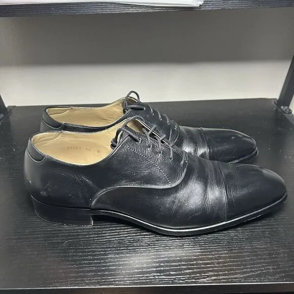 Magnanni Flex Mens Size 12 Black Leather Dress Shoes Cap Toe