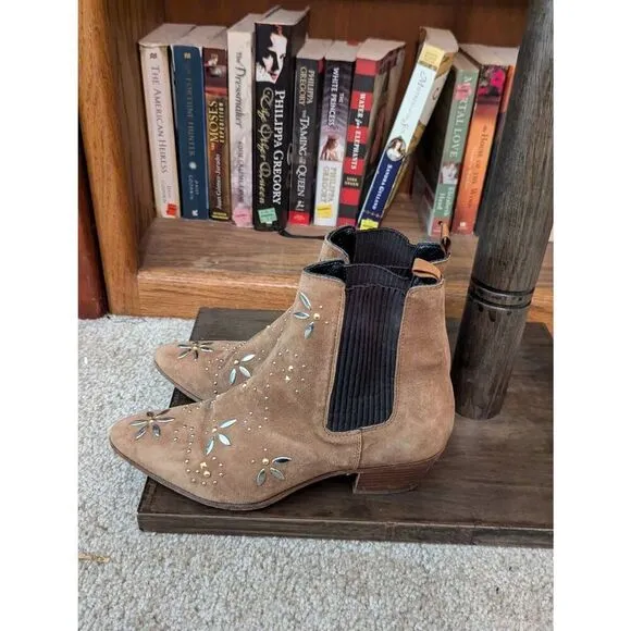 Maje Fiesty Brown Suede Studded Chelsea Boho Boots Women’s EU 37 U.S. 7