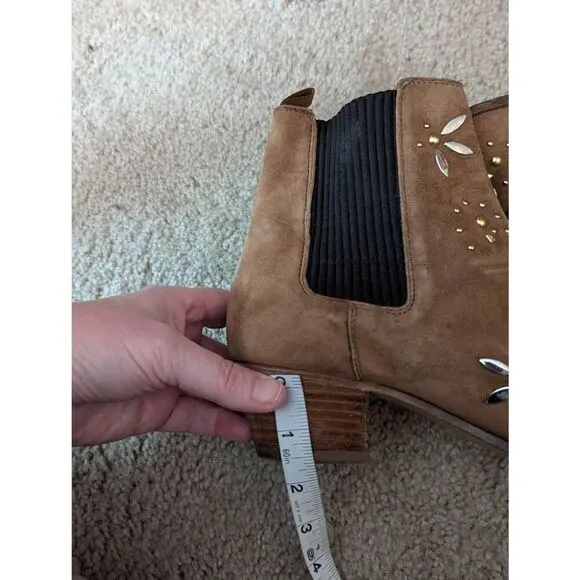 Maje Fiesty Brown Suede Studded Chelsea Boho Boots Women’s EU 37 U.S. 7
