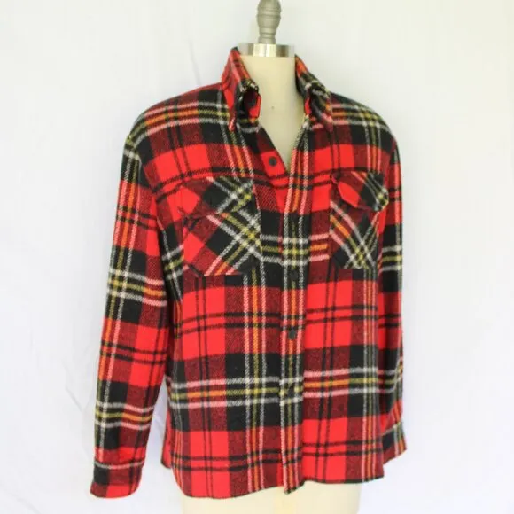 MALE DUDS wool linen Buffalo plaid tartan check red shirt shacket Flannel M