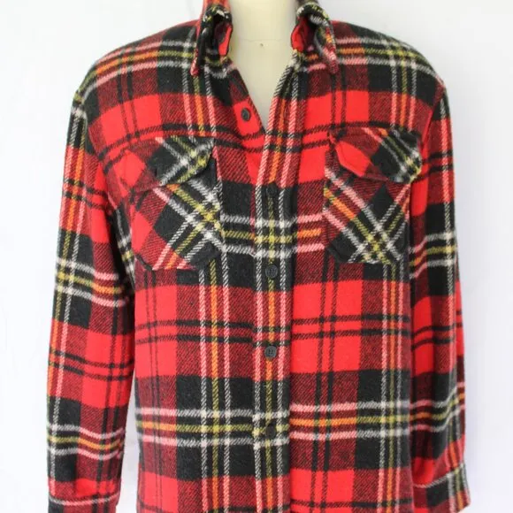 MALE DUDS wool linen Buffalo plaid tartan check red shirt shacket Flannel M