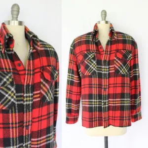 MALE DUDS wool linen Buffalo plaid tartan check red shirt shacket Flannel M