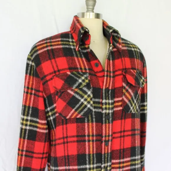 MALE DUDS wool linen Buffalo plaid tartan check red shirt shacket Flannel M