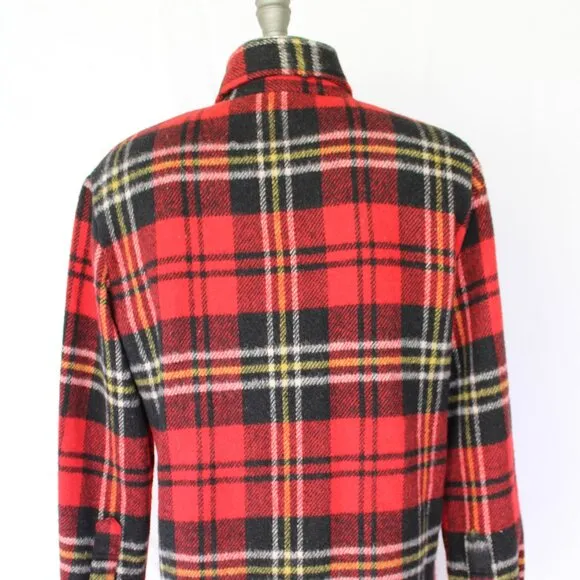 MALE DUDS wool linen Buffalo plaid tartan check red shirt shacket Flannel M