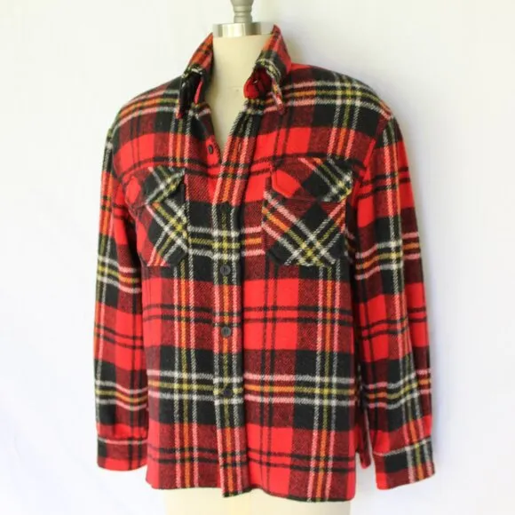 MALE DUDS wool linen Buffalo plaid tartan check red shirt shacket Flannel M