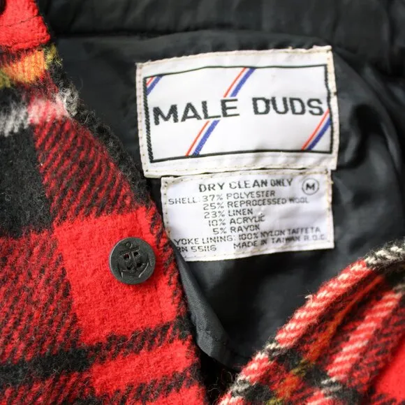 MALE DUDS wool linen Buffalo plaid tartan check red shirt shacket Flannel M