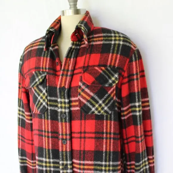 MALE DUDS wool linen Buffalo plaid tartan check red shirt shacket Flannel M