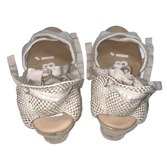 Manebi White/Tan Espadrille Sandals, Size 9