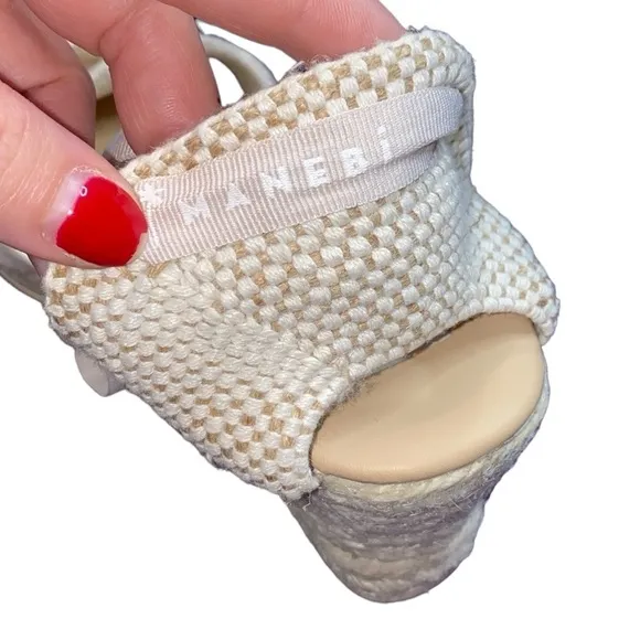 Manebi White/Tan Espadrille Sandals, Size 9