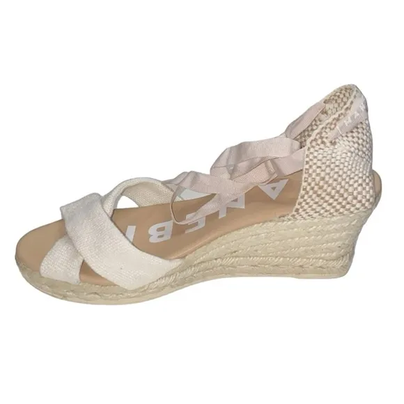 Manebi White/Tan Espadrille Sandals, Size 9