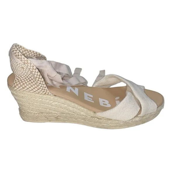 Manebi White/Tan Espadrille Sandals, Size 9
