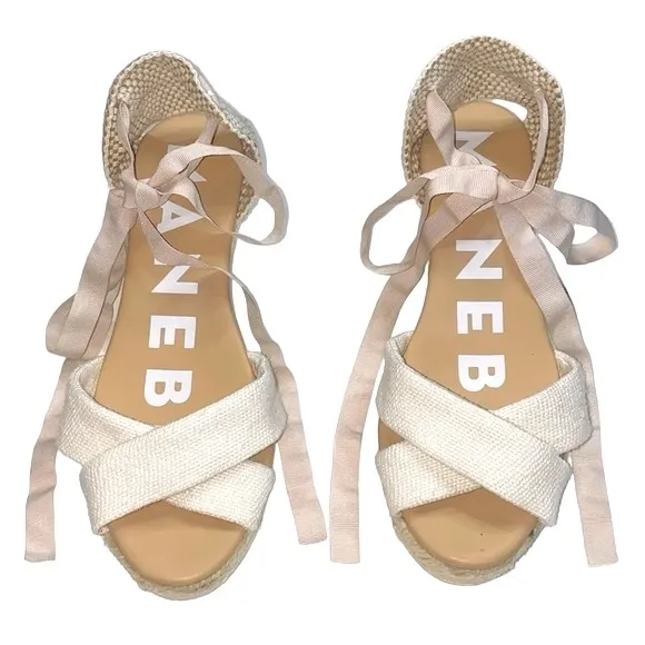 Manebi White/Tan Espadrille Sandals, Size 9
