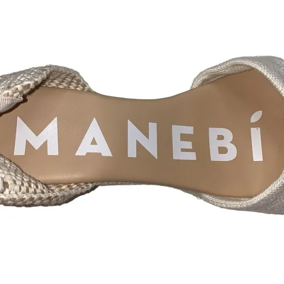 Manebi White/Tan Espadrille Sandals, Size 9