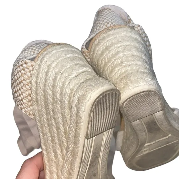 Manebi White/Tan Espadrille Sandals, Size 9
