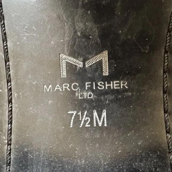 Marc Fisher Dante Black Leather Silver Multi Buckle Almond Toe Ankle Boots