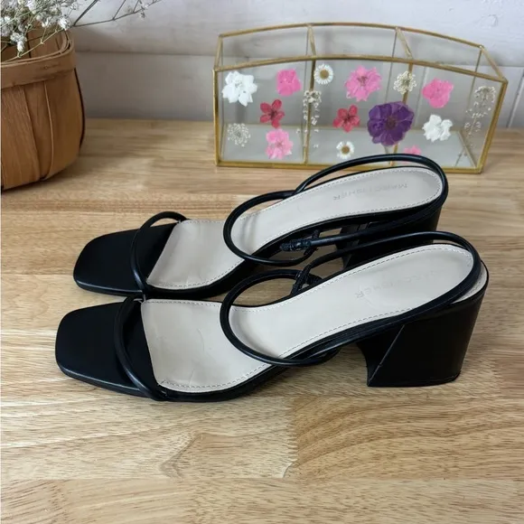 Marc Fisher Galvin Black Block Heel Strappy Sandals Size 10 Classic Luxury Boho