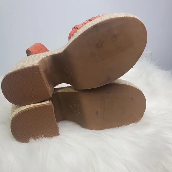 Marc Fisher Odelia Orange Braided Chunky Espadrille Sandals Size 9.5