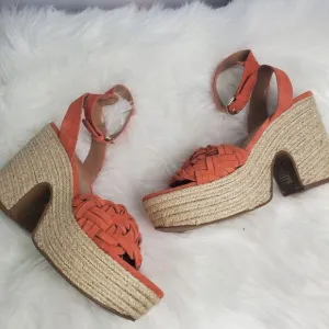 Marc Fisher Odelia Orange Braided Chunky Espadrille Sandals Size 9.5