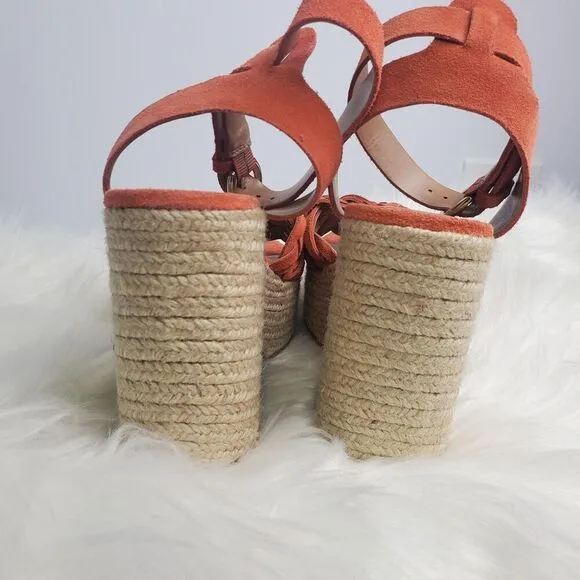 Marc Fisher Odelia Orange Braided Chunky Espadrille Sandals Size 9.5