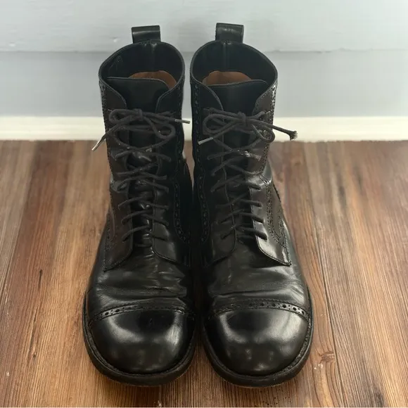 Marc Jacobs Black Patent Leather Brogue Lace-Up Combat Boots