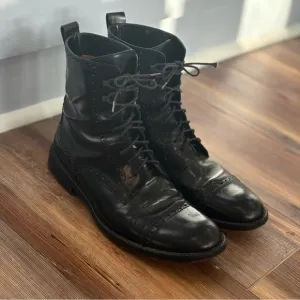 Marc Jacobs Black Patent Leather Brogue Lace-Up Combat Boots