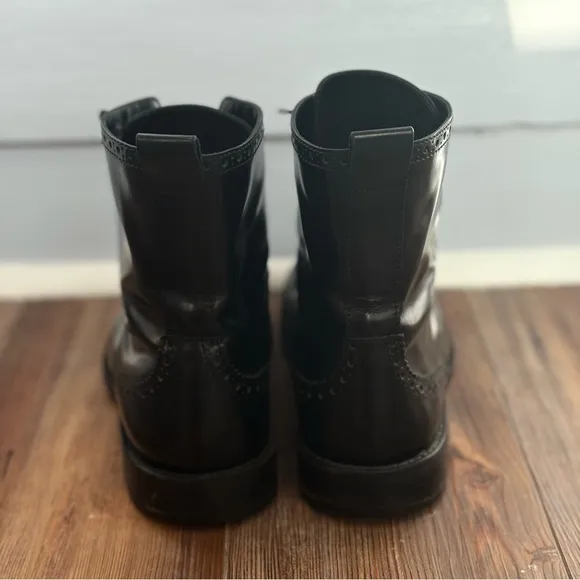 Marc Jacobs Black Patent Leather Brogue Lace-Up Combat Boots