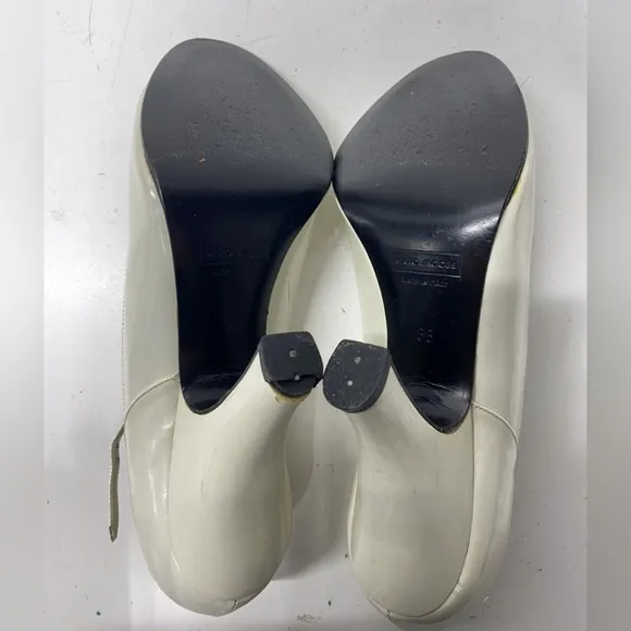 Marc Jacobs Chunky Heel Peep Toe White Heels 7.5 8 Ankle Strap.