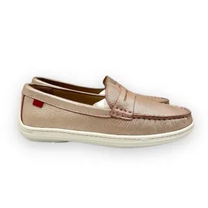 Marc Joseph Girls Rose Metallic Pink Leather White Slip On Loafers Shoes 2.5 NEW