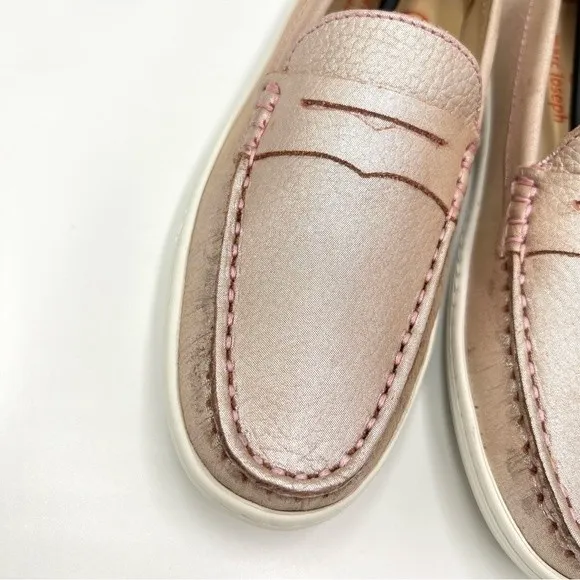 Marc Joseph Girls Rose Metallic Pink Leather White Slip On Loafers Shoes 2.5 NEW