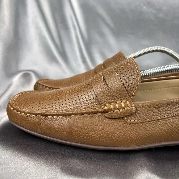 Marc Joseph NY Union Street Loafers Men's 12 Cognac Leather Brazil Driving Shoes