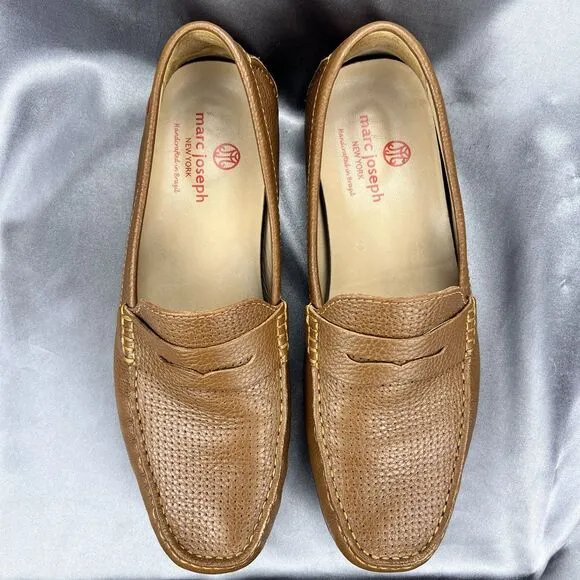 Marc Joseph NY Union Street Loafers Men's 12 Cognac Leather Brazil Driving Shoes