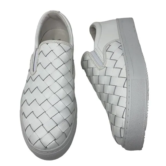 MARC FISHER Calla Woven Leather Slip-On Platform Fashion Sneaker Tennis Shoes