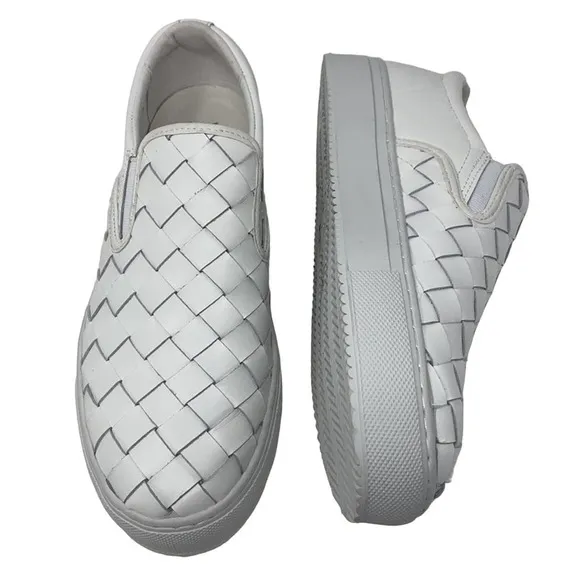 MARC FISHER Calla Woven Leather Slip-On Platform Fashion Sneaker Tennis Shoes