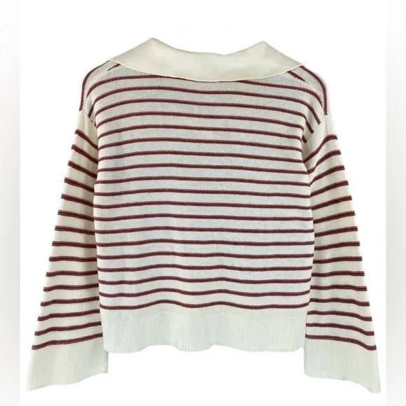 Marine Layer Sage Long Sleeve Cotton Sweater Polo Small Cream Striped