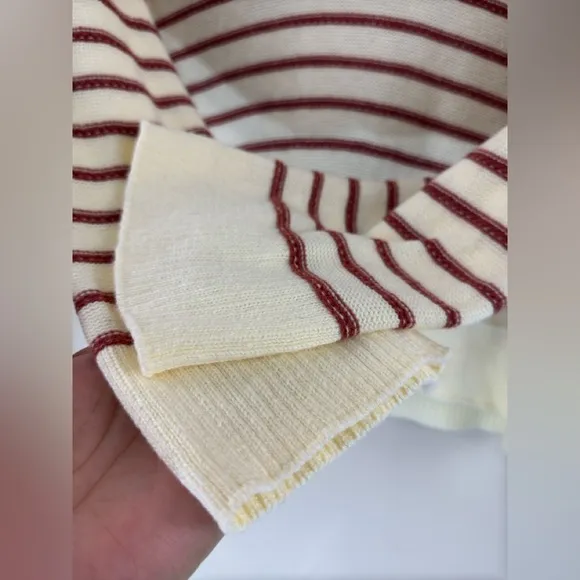 Marine Layer Sage Long Sleeve Cotton Sweater Polo Small Cream Striped