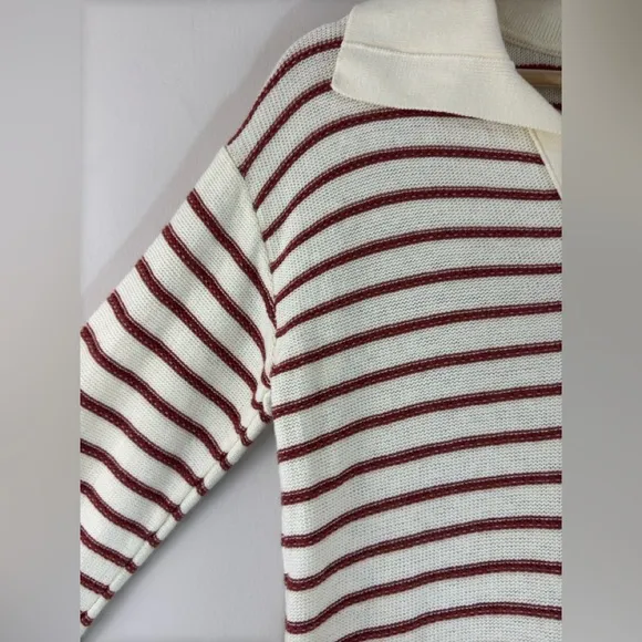 Marine Layer Sage Long Sleeve Cotton Sweater Polo Small Cream Striped