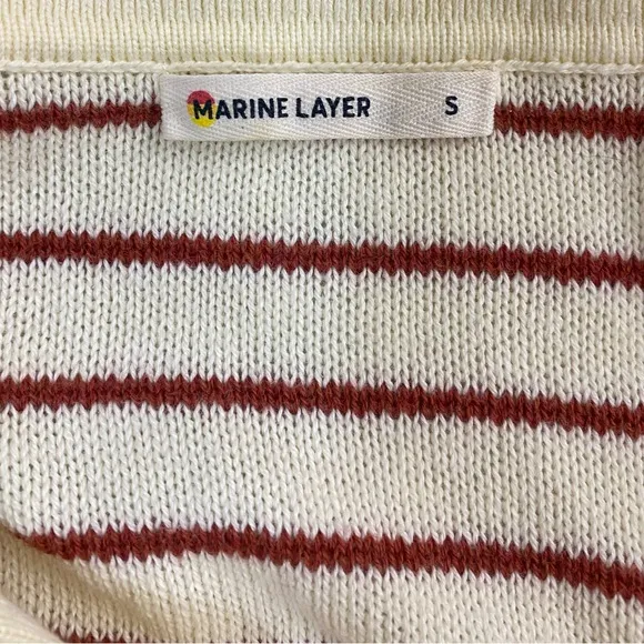 Marine Layer Sage Long Sleeve Cotton Sweater Polo Small Cream Striped