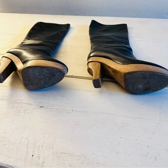 MARNI Black Leather Italian Wooden Unique Heel Clog Boots Designer Luxury Black