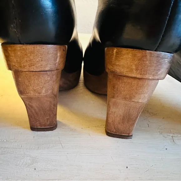 MARNI Black Leather Italian Wooden Unique Heel Clog Boots Designer Luxury Black