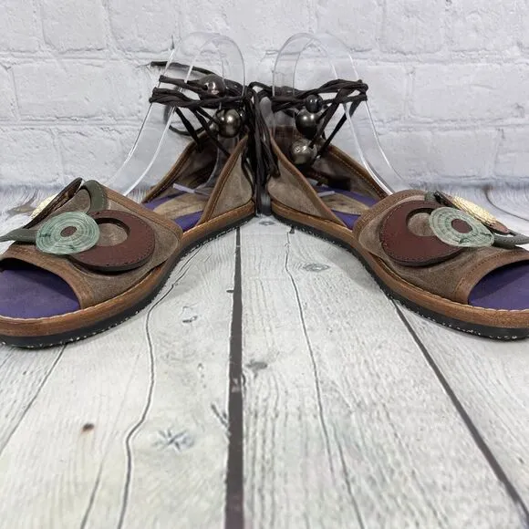 Marni Sandals Women Size 8-8.5 Brown Purple Floral Gladiator Lace Boho Art Shoes