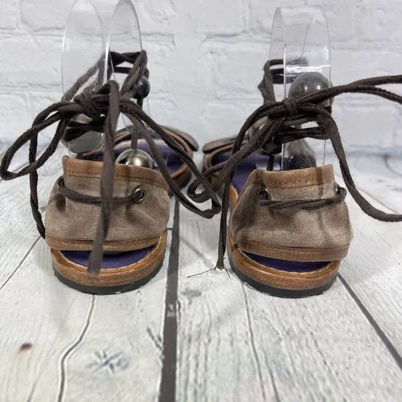Marni Sandals Women Size 8-8.5 Brown Purple Floral Gladiator Lace Boho Art Shoes