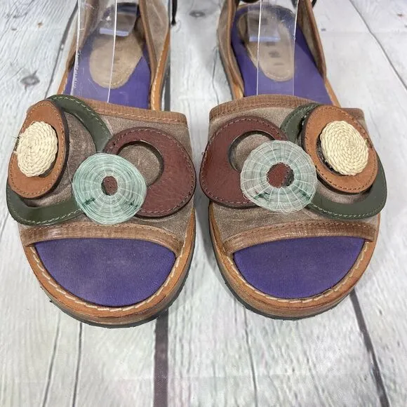 Marni Sandals Women Size 8-8.5 Brown Purple Floral Gladiator Lace Boho Art Shoes