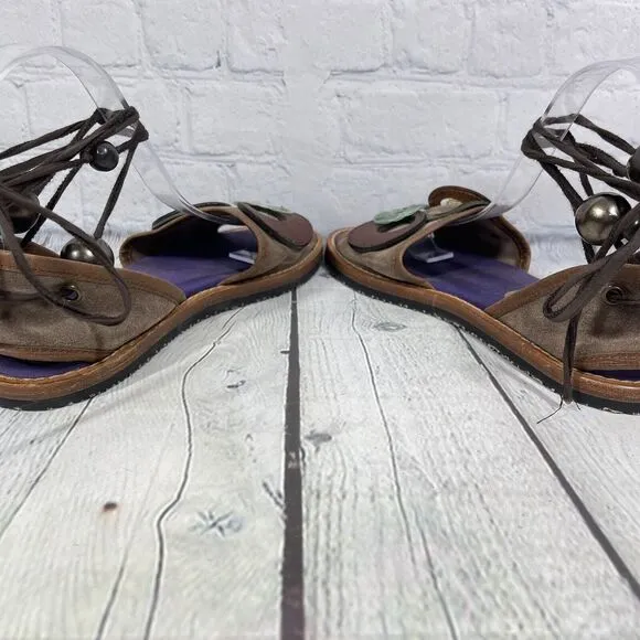 Marni Sandals Women Size 8-8.5 Brown Purple Floral Gladiator Lace Boho Art Shoes