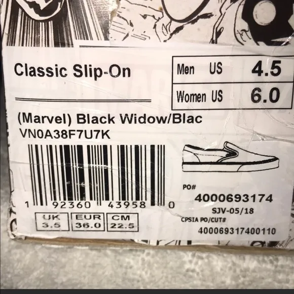 👦🏻👟MARVEL AVENGERS SLIP ON BLACK WIDOW/ RED INSOLE BRAND NEW VANS BIG BOY/GIR