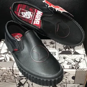 👦🏻👟MARVEL AVENGERS SLIP ON BLACK WIDOW/ RED INSOLE BRAND NEW VANS BIG BOY/GIR