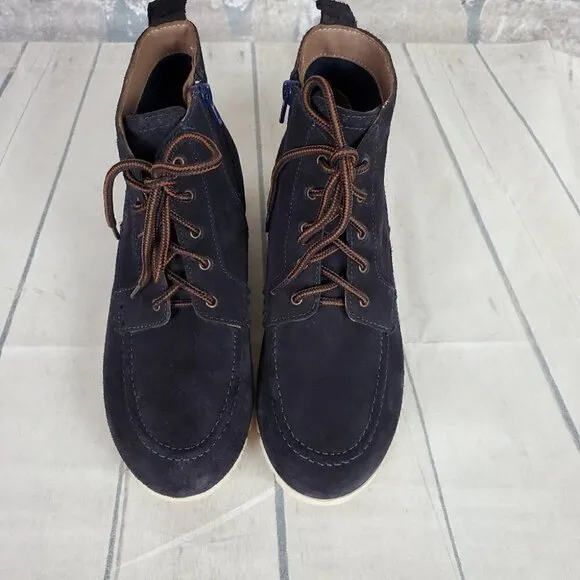 Massimo Dutti Botin Peil Serraje Azul Suede Boots Navy  Lace Up Size 39