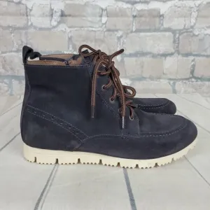 Massimo Dutti Botin Peil Serraje Azul Suede Boots Navy  Lace Up Size 39