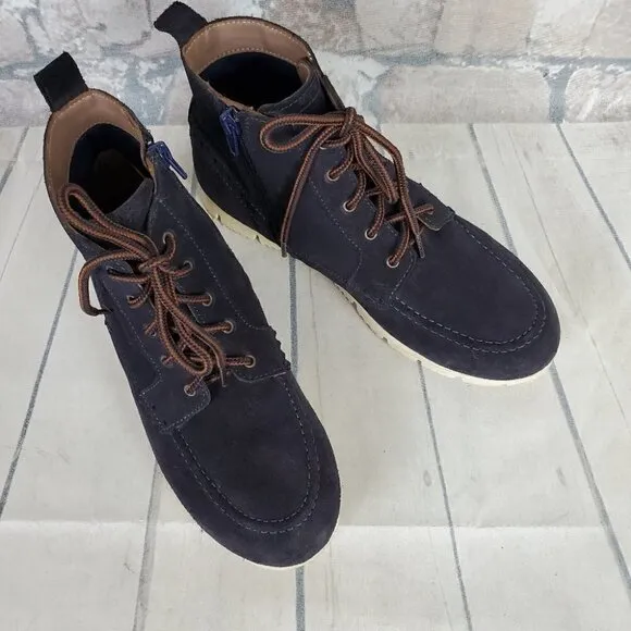 Massimo Dutti Botin Peil Serraje Azul Suede Boots Navy  Lace Up Size 39