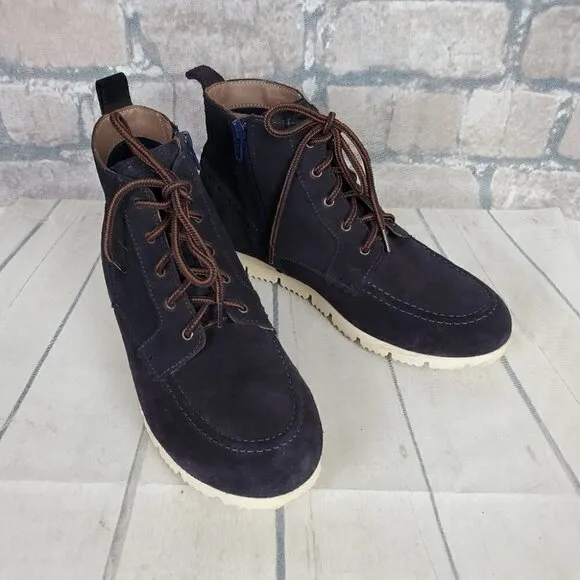 Massimo Dutti Botin Peil Serraje Azul Suede Boots Navy  Lace Up Size 39