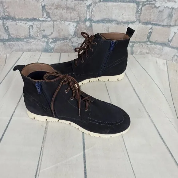 Massimo Dutti Botin Peil Serraje Azul Suede Boots Navy  Lace Up Size 39